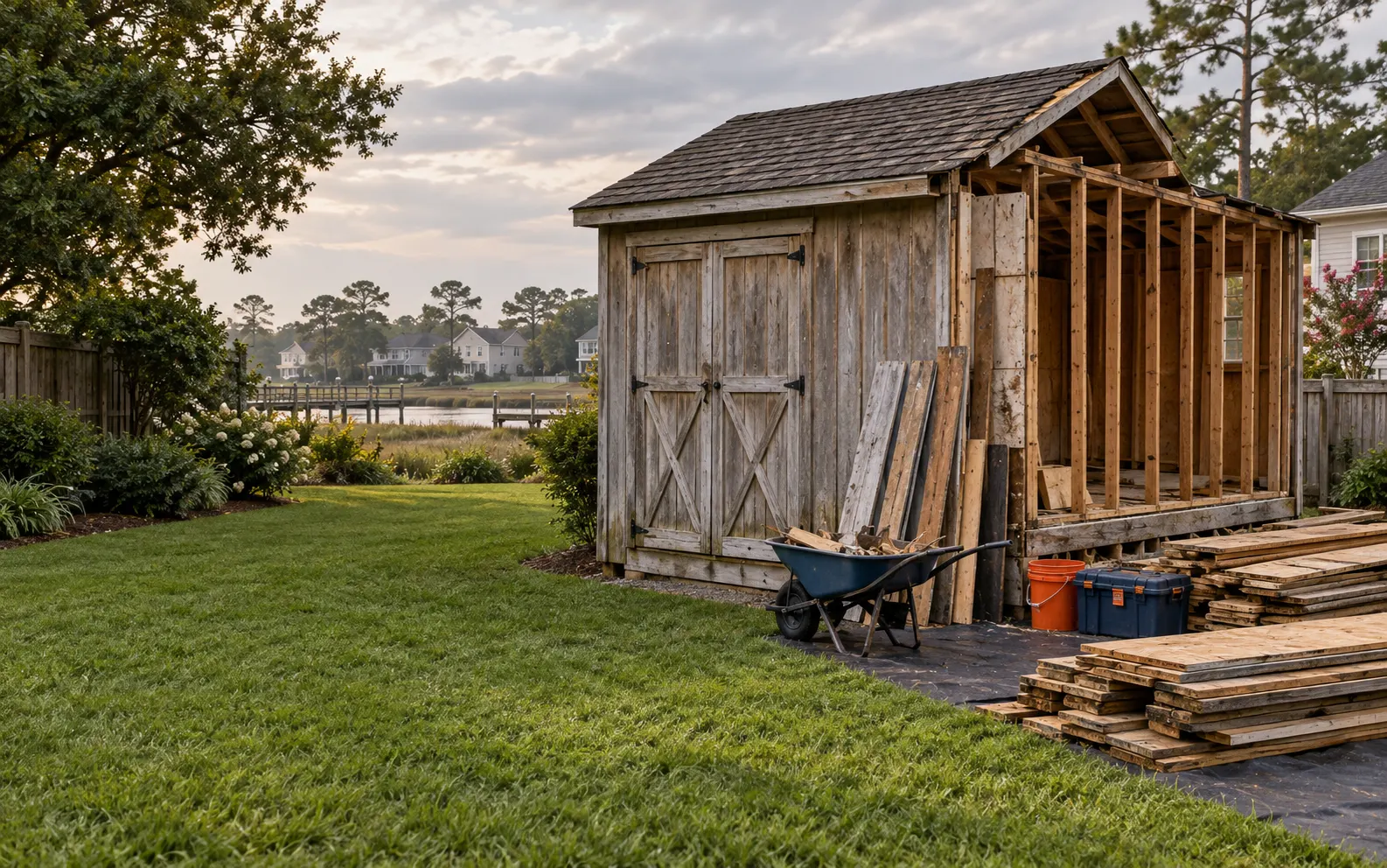 Shed Removal project planning in a residential backyard